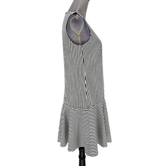 Donna Morgan Dress Womens 6 White Black Stripe Cotton Blend Ruffle Hem Back Zip - Picture 5 of 12